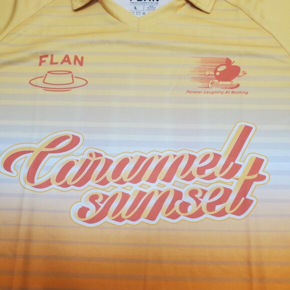FLAN LABS Caramel Sunset Soccer Jersey Mens L Short Sleeve Graphic Print NWOT - Picture 3 of 11